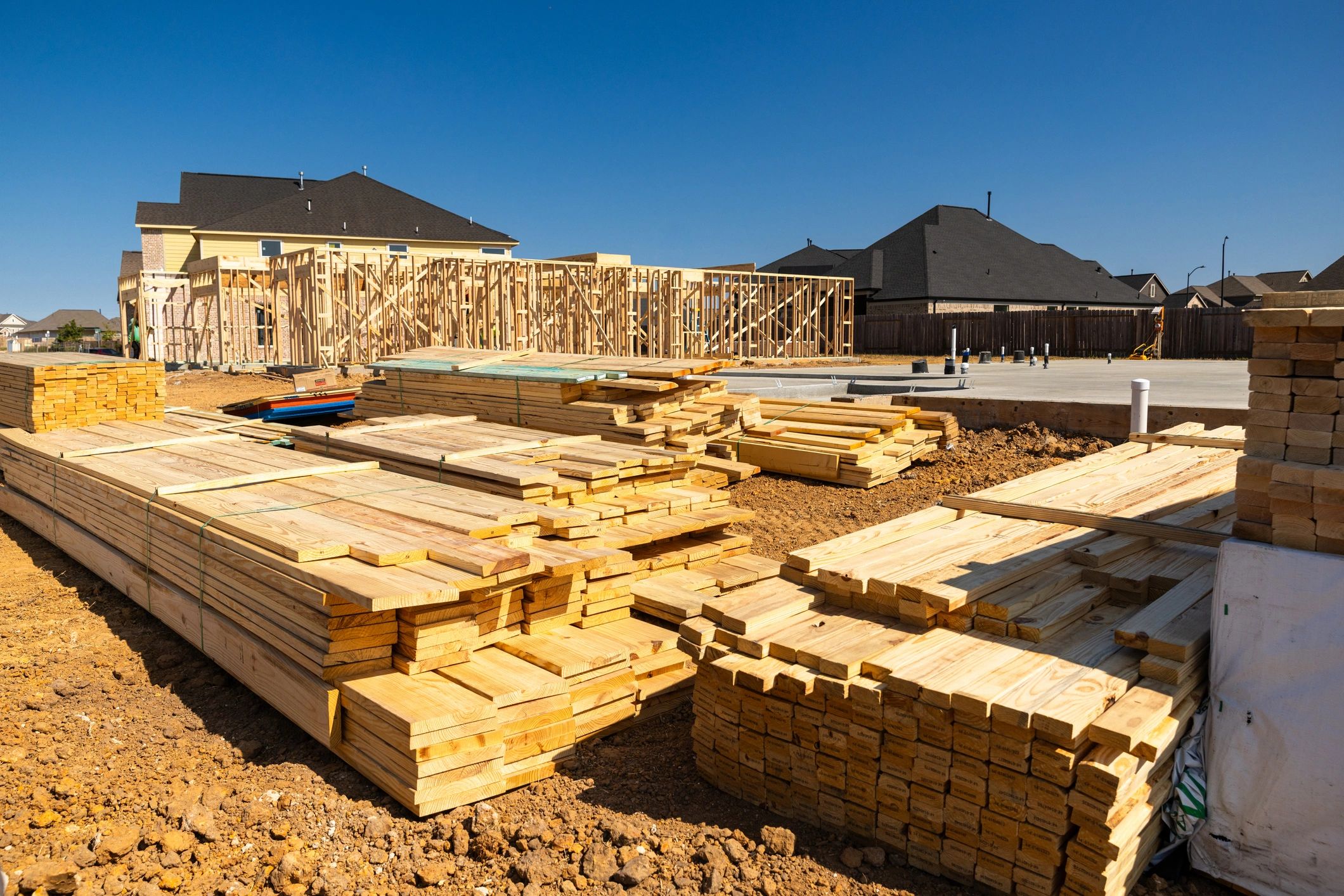 Framing materials at a construction site